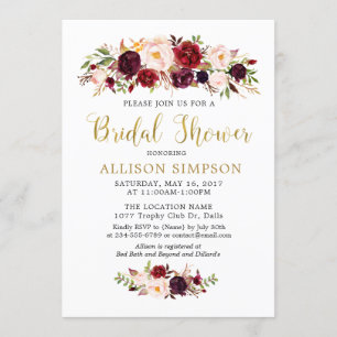 Gold Marsala Fleurs nuptiale Invitations de douche