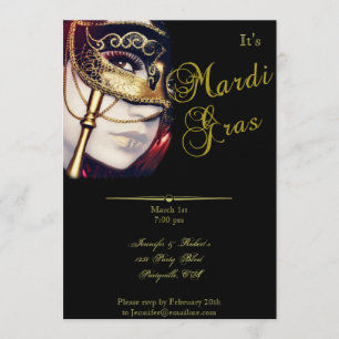 Gold Mask op Black Mardi Gras Party Kaart