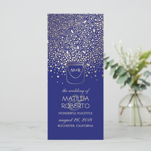 Gold Mason Jar Fireflies Rustic Wedding Programme (Debout devant)
