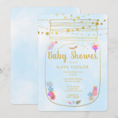 Gold Mason Jar String Lights Baby shower Kaart (Voorkant / Achterkant)