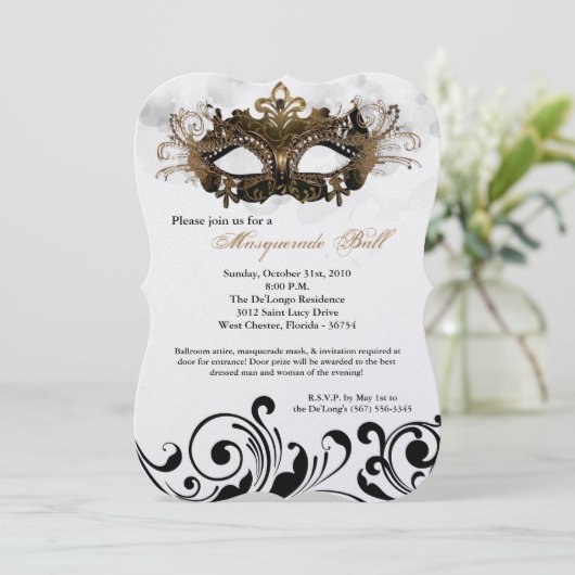 Gold Masquerade Ball Mask Costume Halloween Part Kaart (Staand voorkant)