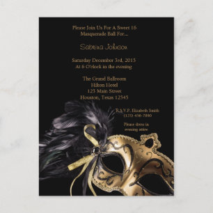 Gold Masquerade Ball Sweet Sixteen Birthday Briefkaart