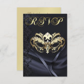 Gold Masquerade Black Jewel Invitation RSVP (Devant / Derrière)