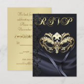 Gold Masquerade Black Jeweled RSVP Uitnodiging (Voorkant / Achterkant)