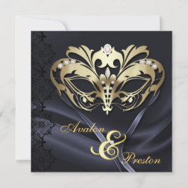 Gold Masquerade Black Jeweled Wedding Kaart