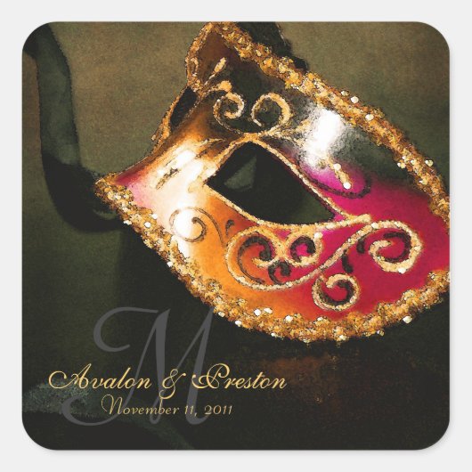 Gold Masquerade Elegant Monogram Sticker (Voorkant)