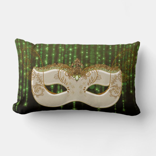 Gold Masquerade Green String Lights Lumbar Pillow Kussen (Voorkant)