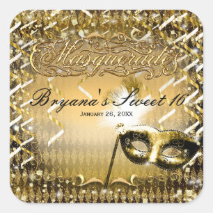 Gold Masquerade Masker Elegant Ball Birthday Party Vierkante Sticker