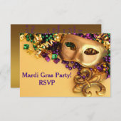 Gold Masquerade Masker Mardi Gras Uitnodiging (Voorkant / Achterkant)