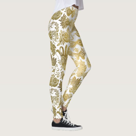 Gold Masquerade maskers op wit patroon Leggings (Rechts)