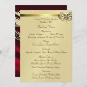 Gold Masquerade Red Jewel Wedding Menu (Voorkant / Achterkant)