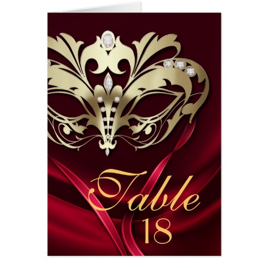 Gold Masquerade Red Table Number Card (Voorkant)
