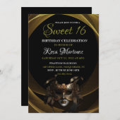 Gold Masquerade Sweet 16 Invitation (Devant / Derrière)