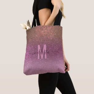 Gold Mauve Paars Sparkly Glitter Ombre Monogram Draagtas