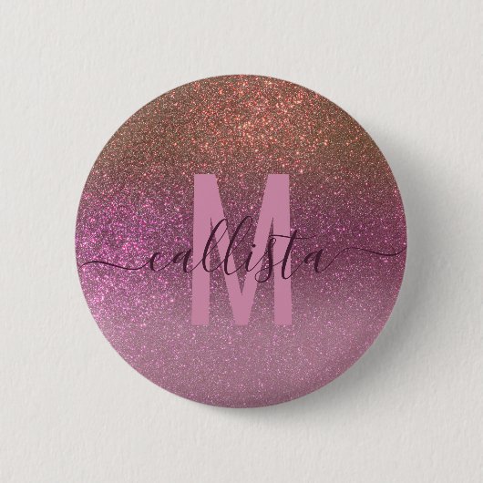 Gold Mauve Paars Sparkly Glitter Ombre Monogram Ronde Button 5,7 Cm (Voorkant)