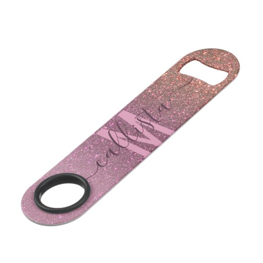 Gold Mauve Paars Sparkly Glitter Ombre Monogram Speed Flessenopener (Voorkant Gekanteld)