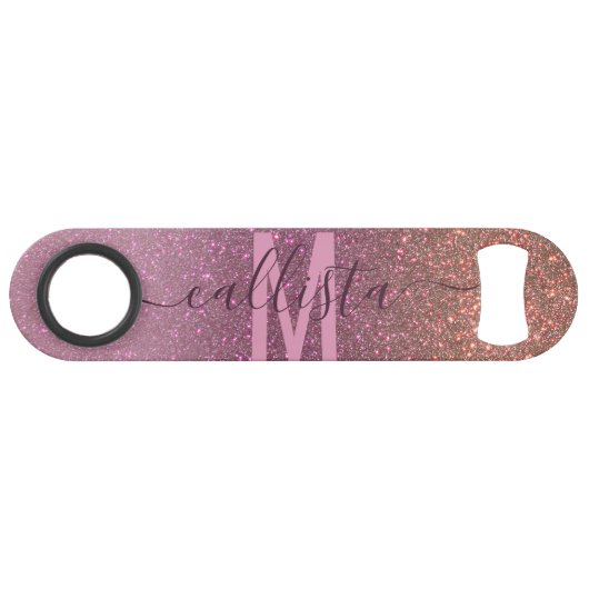 Gold Mauve Paars Sparkly Glitter Ombre Monogram Speed Flessenopener (Voorkant (Horizontaal))