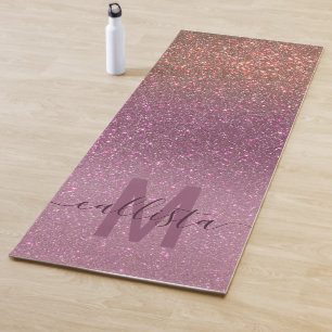 Gold Mauve Paars Sparkly Glitter Ombre Monogram Yogamat