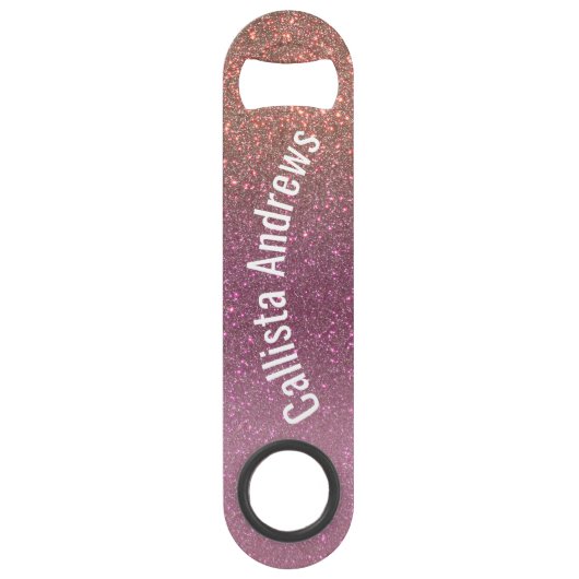 Gold Mauve Paars Sparkly Glitter Ombre Name Speed Flessenopener (Voorkant)