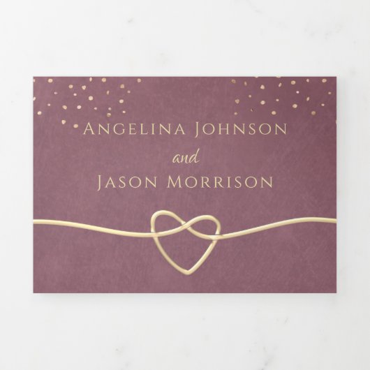 Gold Mauve Paars Wedding Drieluik Uitnodiging (Cover)