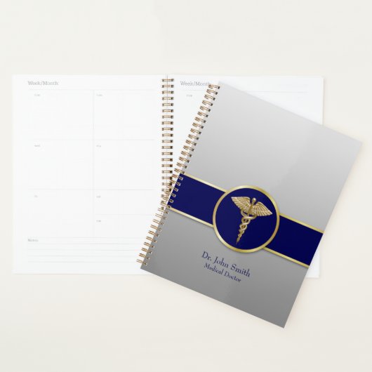 Gold Medical Caduceus Blue Professional Planner (Display)