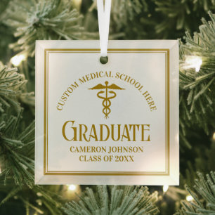 Gold Medical School Afstuderen aangepaste kerst Glas Ornament