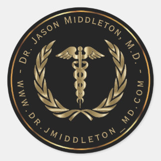 Gold Medical Symbool op zwart Ronde Sticker