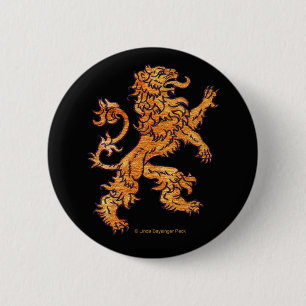 Gold Medieval Lion Black Ronde Button 5,7 Cm