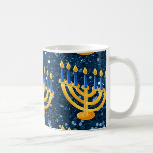 Gold Menorah Blue Faux Koffiemok (Rechts)