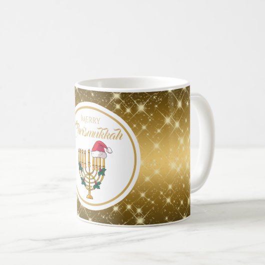 Gold Menorah Merry Chrismukkah Hanukkah Koffiemok (Voorkant rechts)