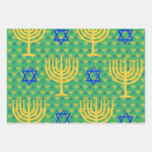 Gold Menorahs + Blue Stars Wrapping Paper Sheets (Voorkant 2)