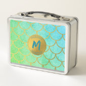 Gold Mermaid Scales Blauwgroen Glitter Pattern Mon (Achterkant)