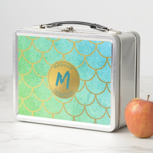 Gold Mermaid Scales Blauwgroen Glitter Pattern Mon (In situ)