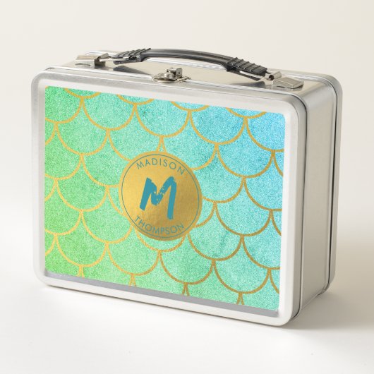 Gold Mermaid Scales Blauwgroen Glitter Pattern Mon (Voorkant)