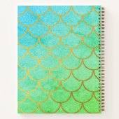 Gold Mermaid Scales Blauwgroen Glitter Pattern Mon Notitieboek (Achterkant)