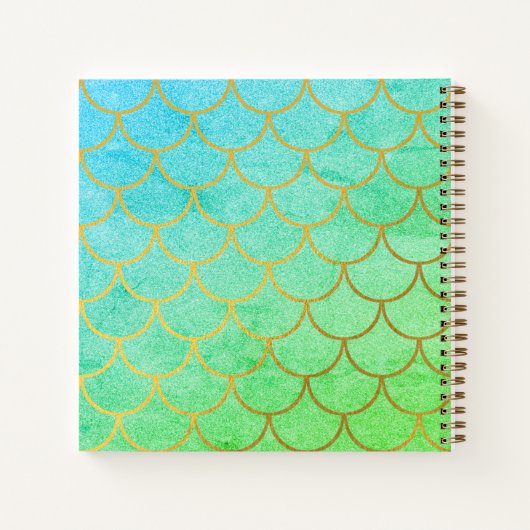 Gold Mermaid Scales Blauwgroen Glitter Sketchbook Notitieboek (Achterkant)