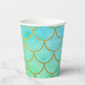 Gold Mermaid Scales Blauwgroen Turquoise Glitter Papieren Bekers (Achterkant)