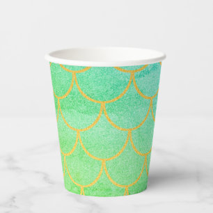 Gold Mermaid Scales Blauwgroen Turquoise Glitter Papieren Bekers