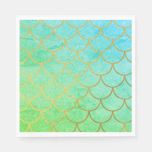 Gold Mermaid Scales Blauwgroen Turquoise Glitter Servet