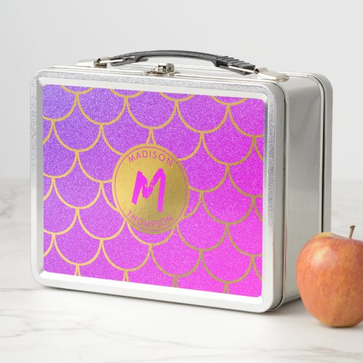 Gold Mermaid Scales Roze Glitter Pattern Monogram (In situ)
