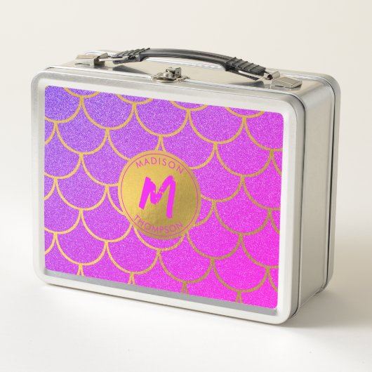 Gold Mermaid Scales Roze Glitter Pattern Monogram (Voorkant)