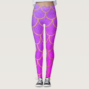 Gold Mermaid Scales Roze Paarse Glitter Leggings