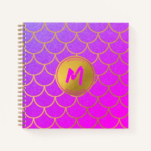 Gold Mermaid Scales Roze Paarse Glitter Sketchbook Notitieboek (Voorkant)