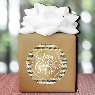 Gold Merry Black White Stripes Ronde Sticker