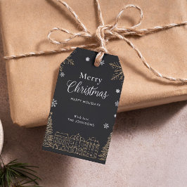 Gold Merry Christmas Calligraphic Scrip Holiday Cadeaulabel