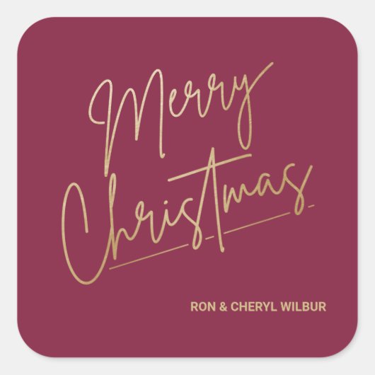 Gold Merry Christmas on Cranberrry Red Vierkante Sticker (Voorkant)