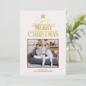 Gold Merry Christmas Plaid Foto Wenskaart Feestdagenkaart (Staand voorkant)