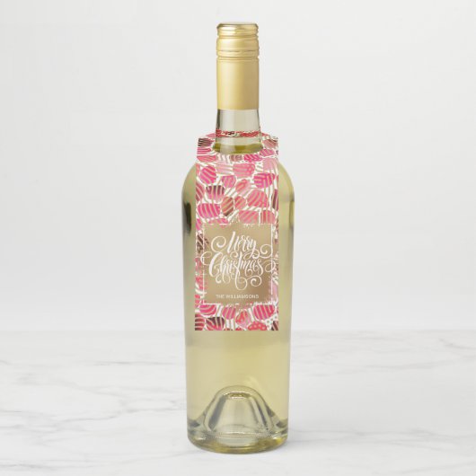 Gold Merry-kerst op rood Flessenhanger (Op fles)