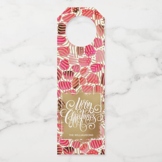 Gold Merry-kerst op rood Flessenhanger (Voorkant)