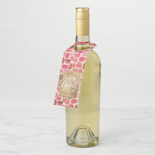 Gold Merry-kerst op rood Flessenhanger (Schuin)